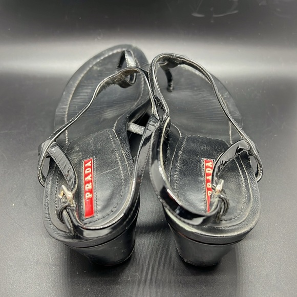 Prada Sport Black Patent Leather T-Strap Sandals size 8.5 - Picture 4 of 16